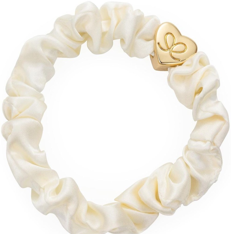 Hair By Eloise Accessories & Towels | Gold Heart Silk Scrunchie Cream