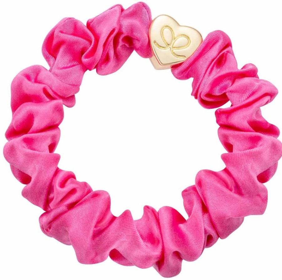 Hair By Eloise Accessories & Towels | Gold Heart Silk Scrunchie Bubblegum Pink