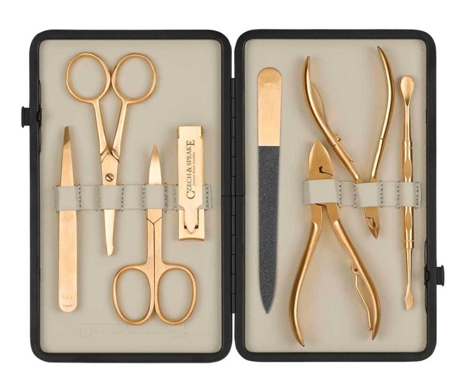 Makeup Czech & Speake Nails | Leather-Bound Manicure Set - Gold/Cream