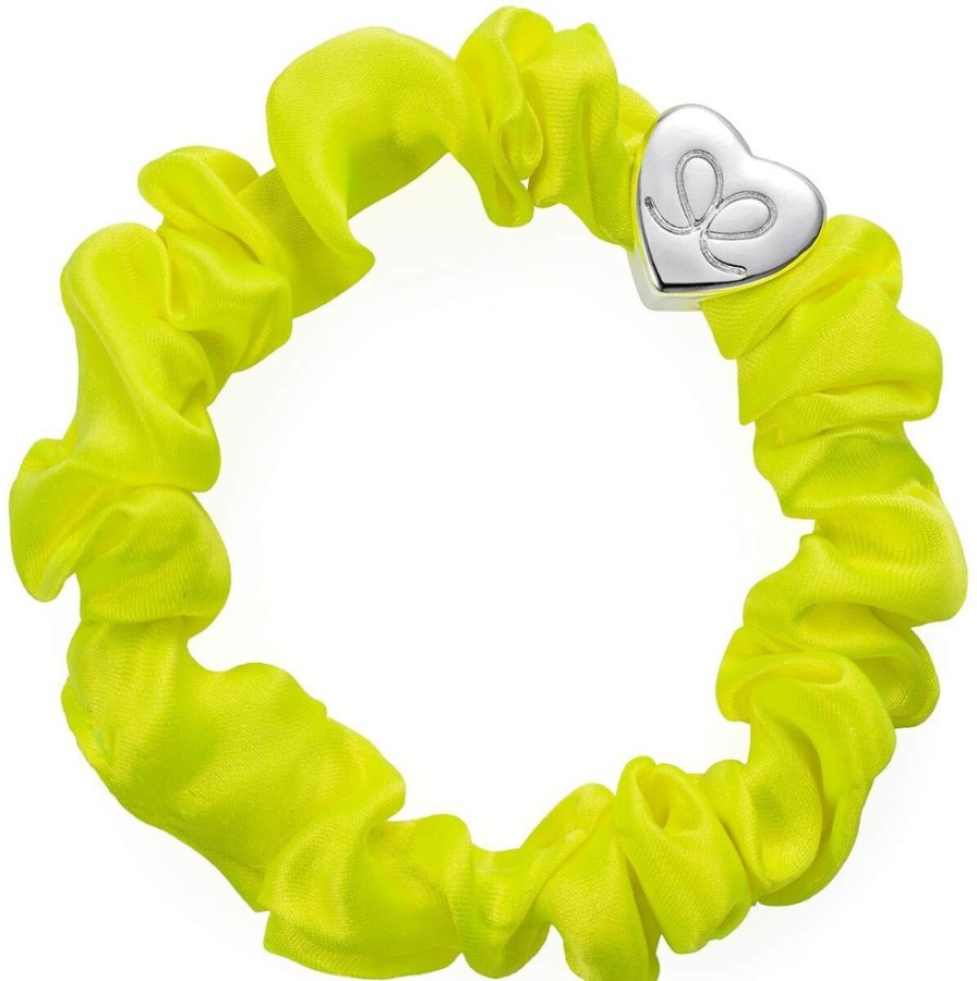 Hair By Eloise Accessories & Towels | Silver Heart Silk Scrunchie Lemon Yellow