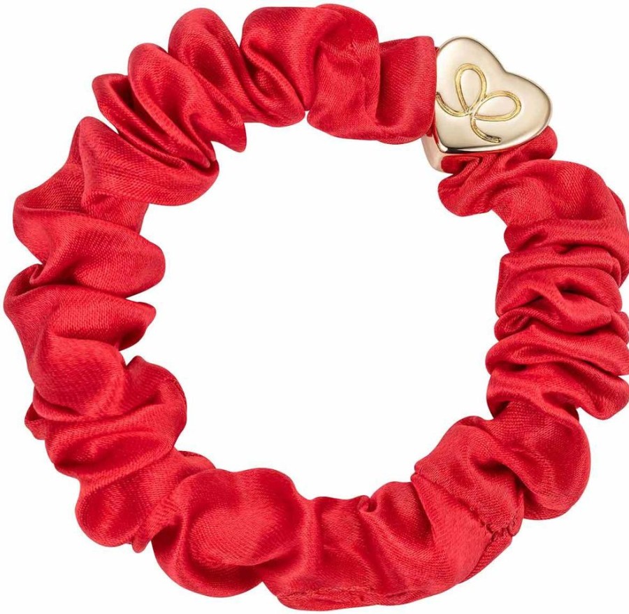 Hair By Eloise Accessories & Towels | Gold Heart Silk Scrunchie Chilli Red