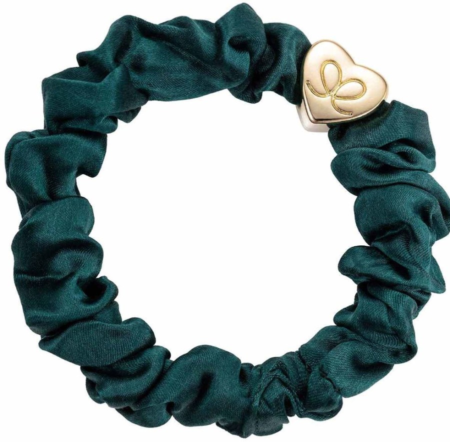 Hair By Eloise Accessories & Towels | Gold Heart Silk Scrunchie Chive Green