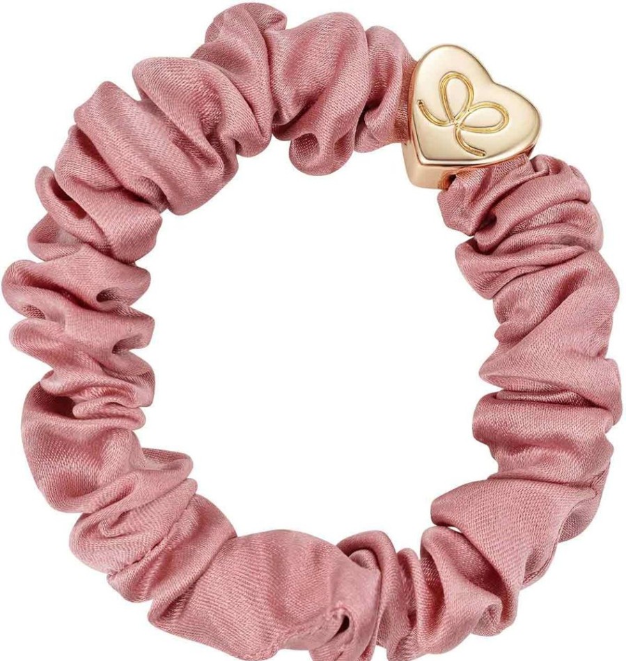 Hair By Eloise Accessories & Towels | Gold Heart Silk Scrunchie Champagne Pink