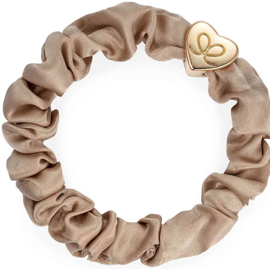 Hair By Eloise Accessories & Towels | Gold Heart Silk Scrunchie Sand