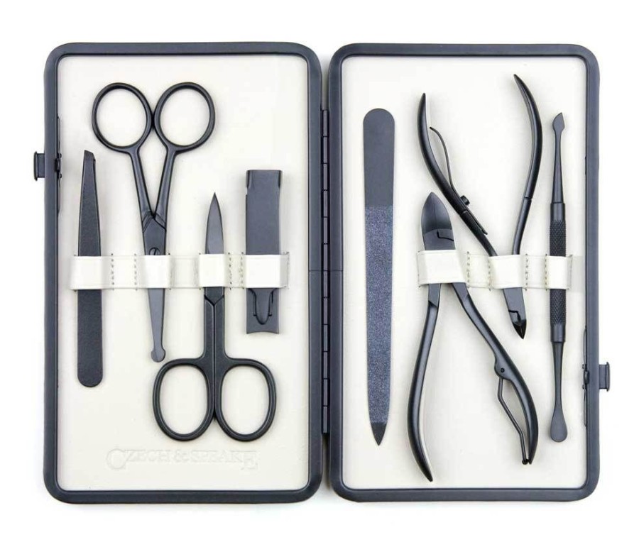 Makeup Czech & Speake Nails | Leather-Bound Manicure Set - Black/White